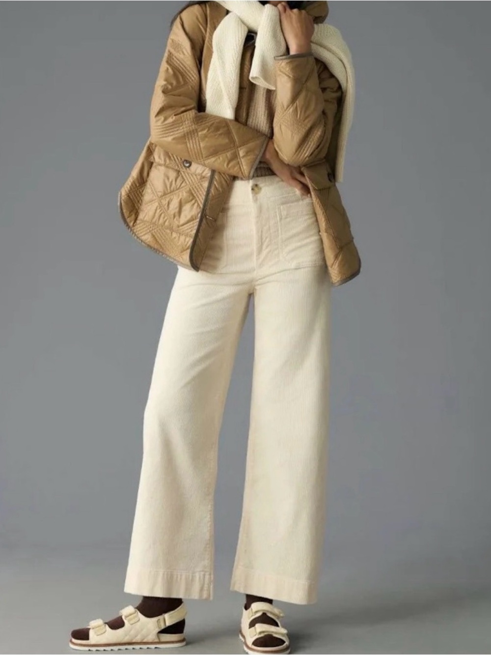 Mauve by Anthropologie Colette Ivory Corduroy Crop Wide Leg Pants - Size 26